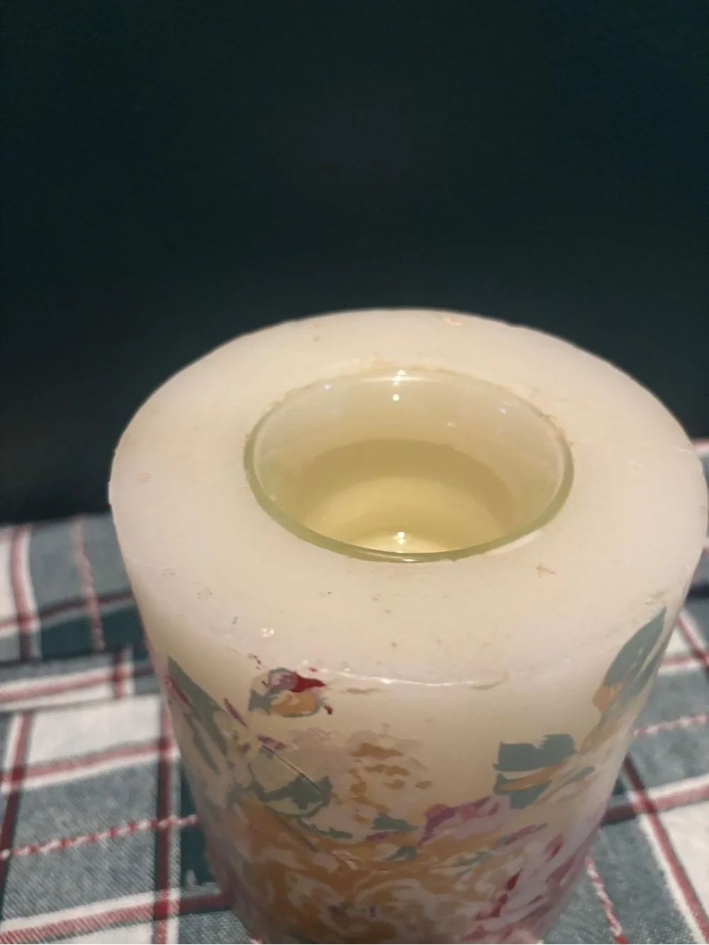 Vintage Floral Pillar Candle in Cream with Yellow and Pink Accents